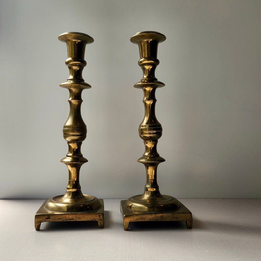 Found Solid 19th Century Style Brass Candlestick Pair