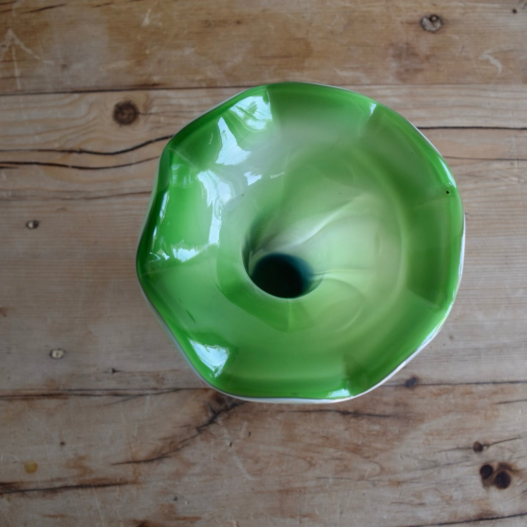 Vintage Green and Blue “Jack in the Pulpit” Glass Vase
