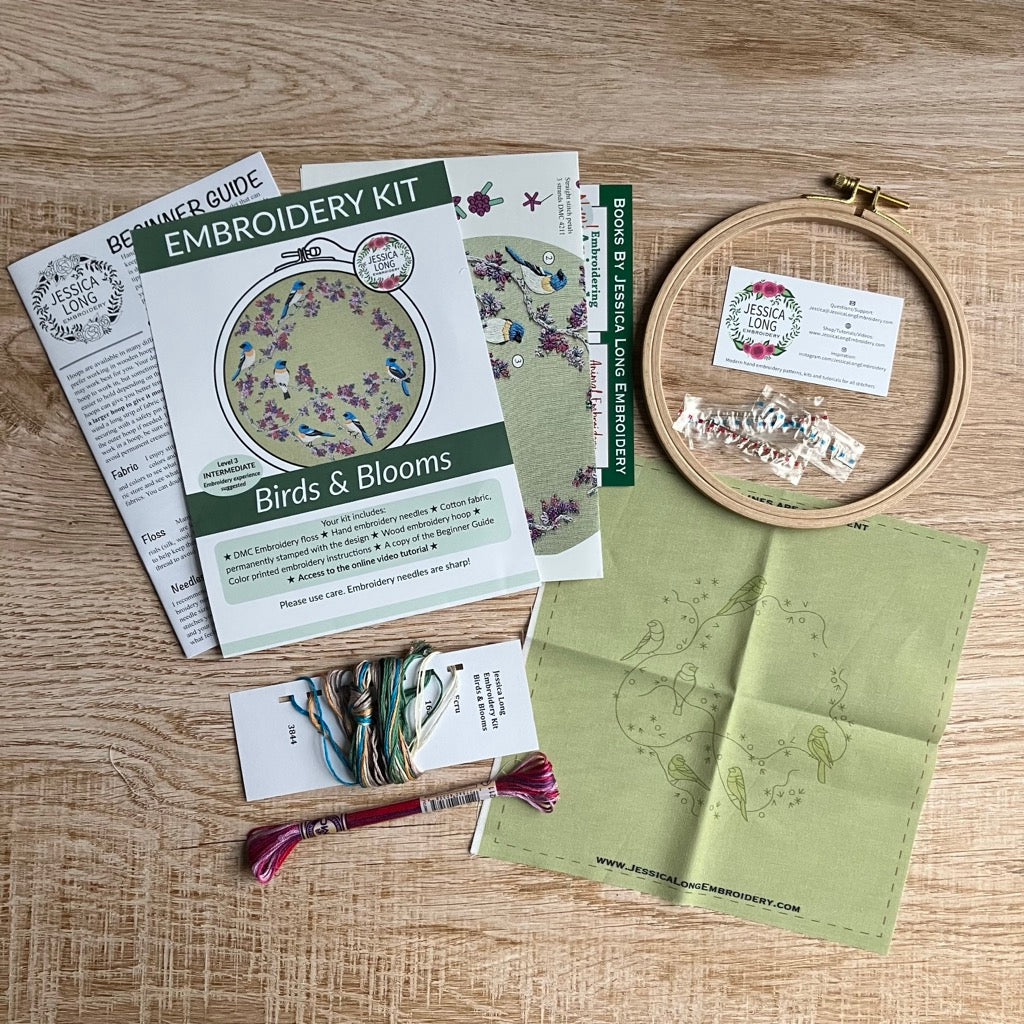 Birds and Blooms Embroidery Kit By Jessica Long Embroidery