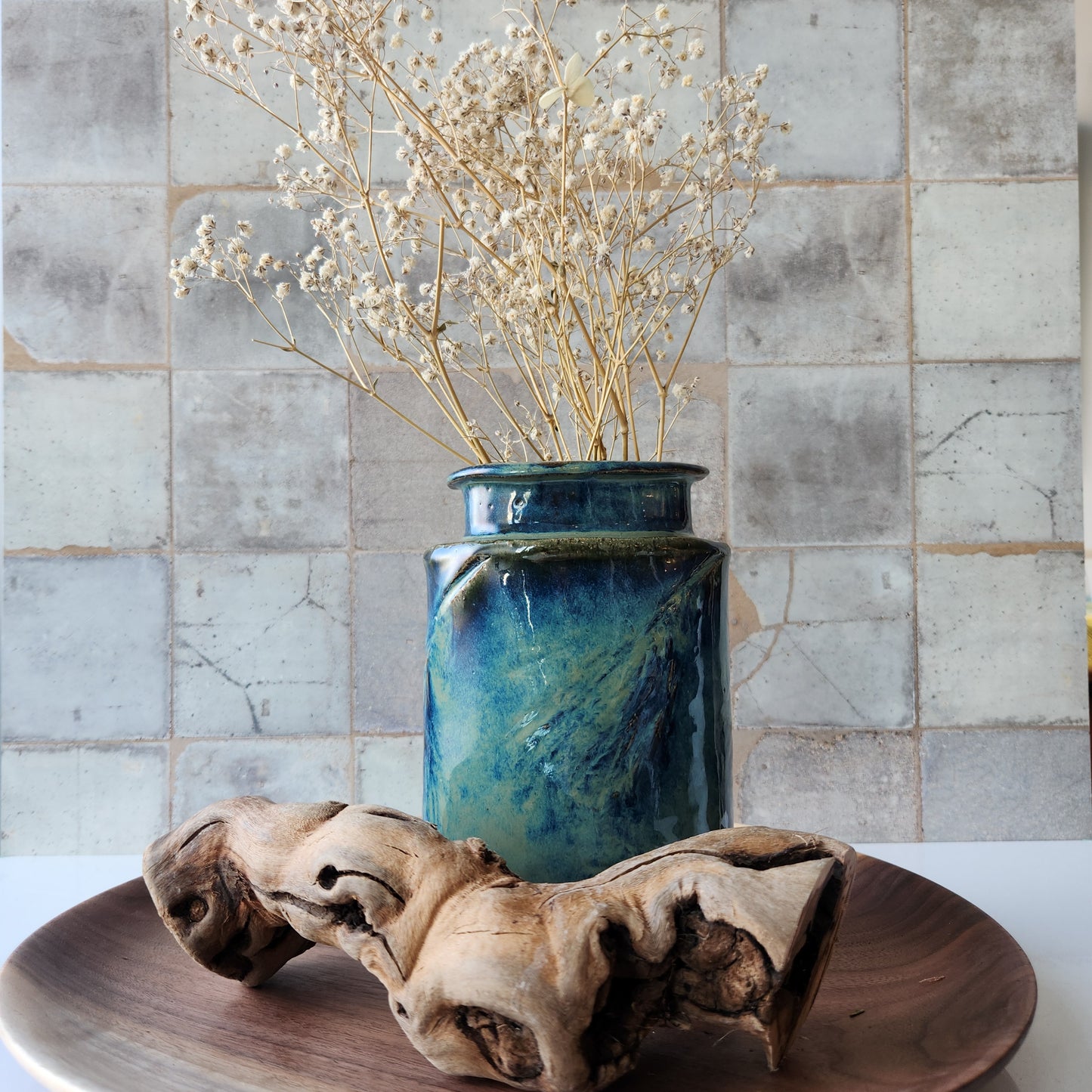 Small Green and Blue Oval Vase by Jan Toscano