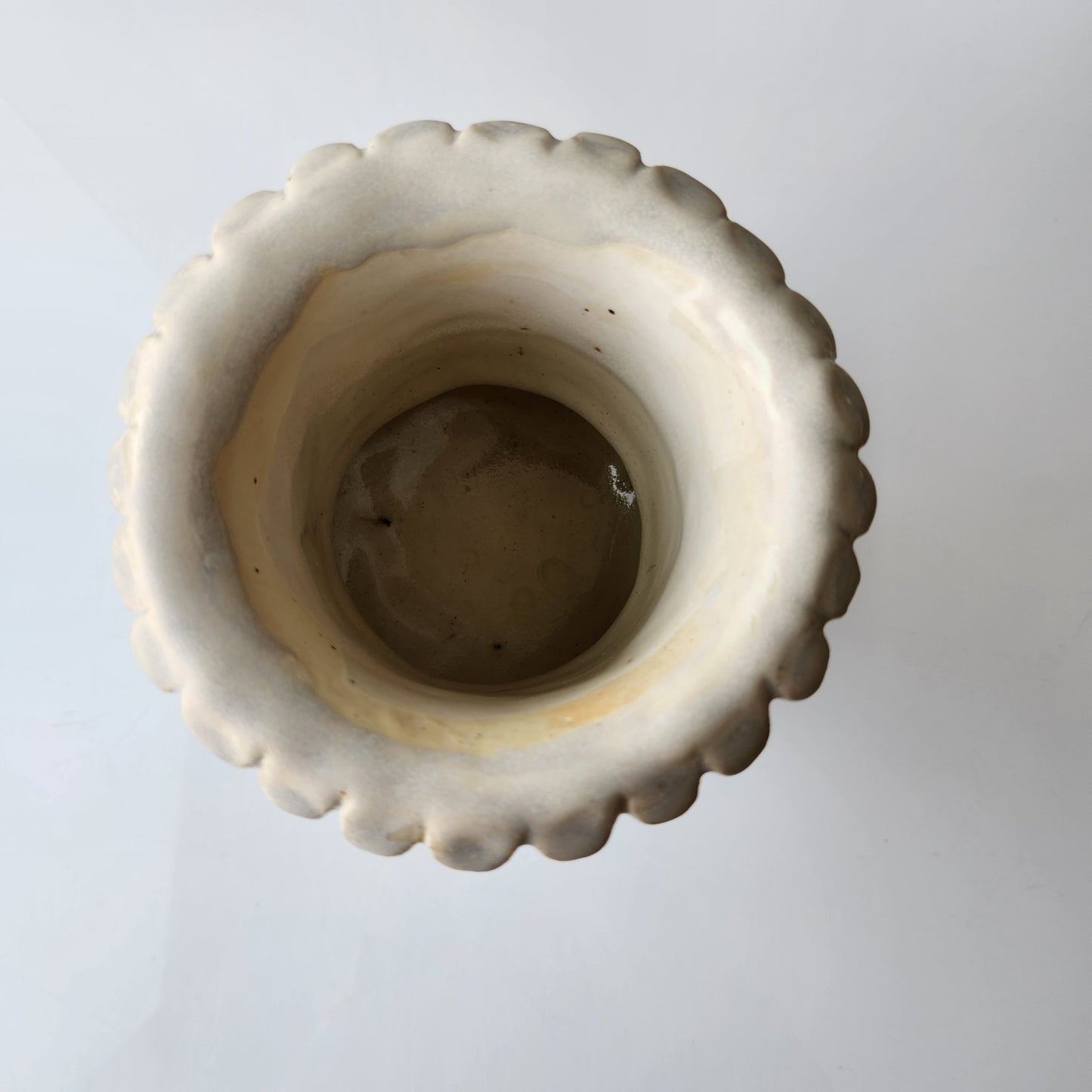 Tall Rounded Cream Pinched Vase by Rene Stratton
