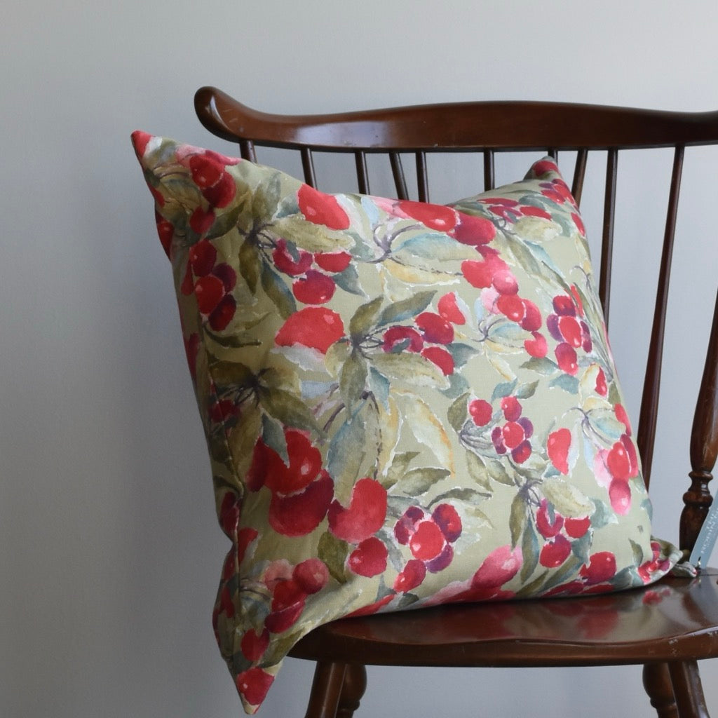 Decorative 100% Linen Pillow in Green Cherry by Glass Muriel