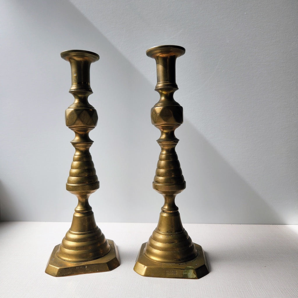 Found Antique Victorian Brass Candlestick Pair
