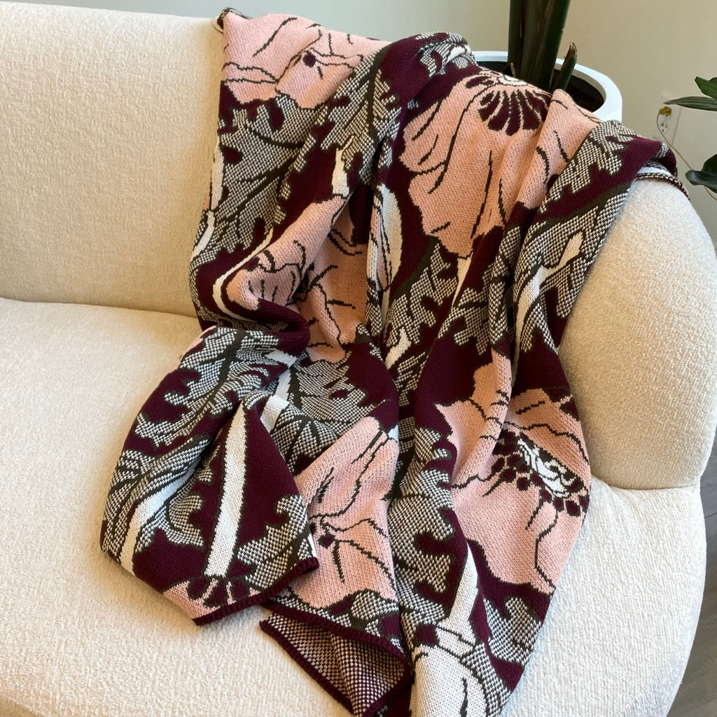 Pavot Art Nouveau Throw Blanket in Dark Green by Maurice Pollard for In2Green