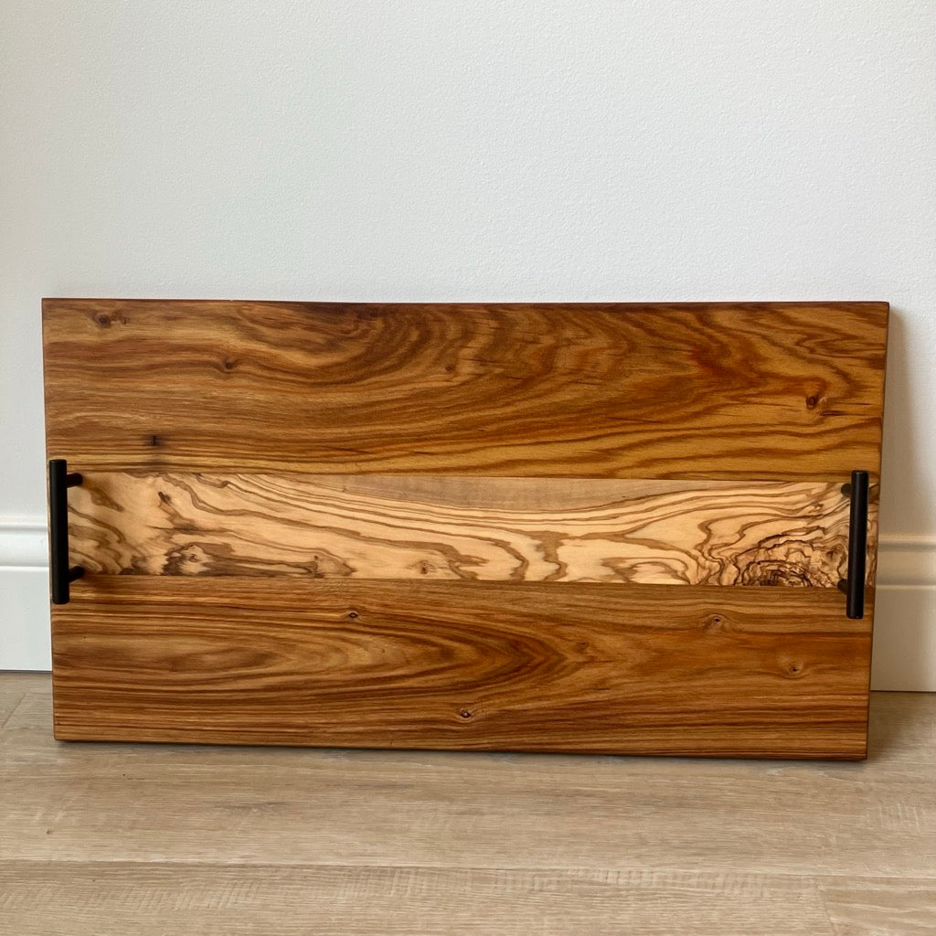Serving Tray in Light Wood with Black Handles by Rhino Woodworking