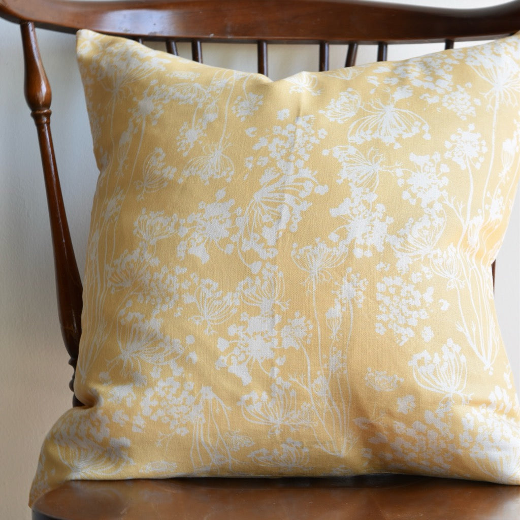 Decorative 100% Linen Pillow in Queen Anne’s Lace Yellow by Glass Muriel