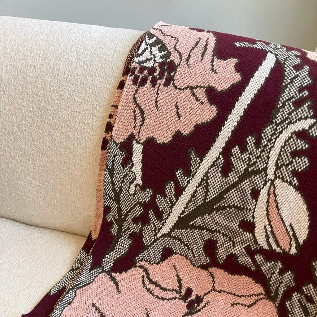 Pavot Art Nouveau Throw Blanket in Dark Green by Maurice Pollard for In2Green