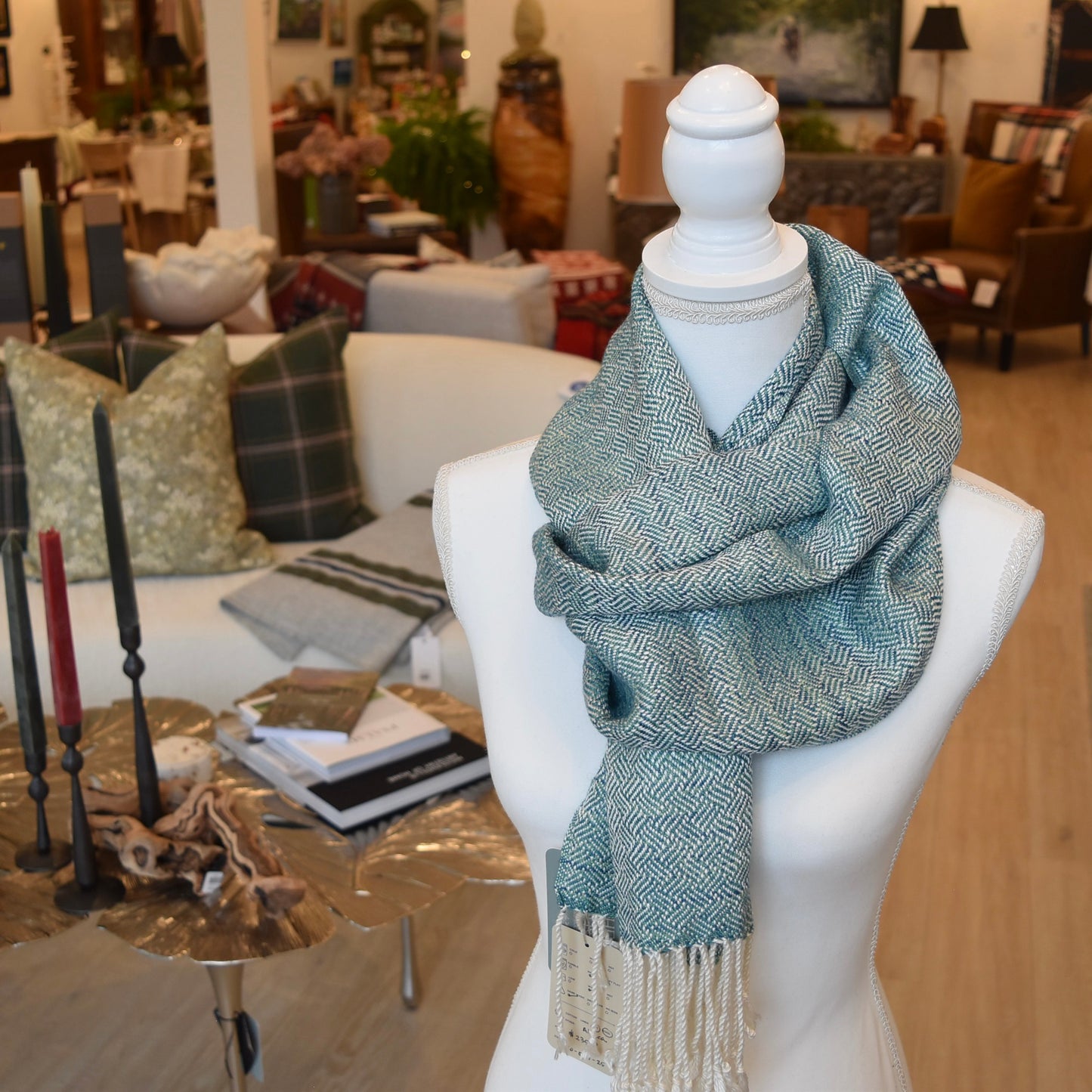 White, Blue, and Green Scarf by Kristina Nichols