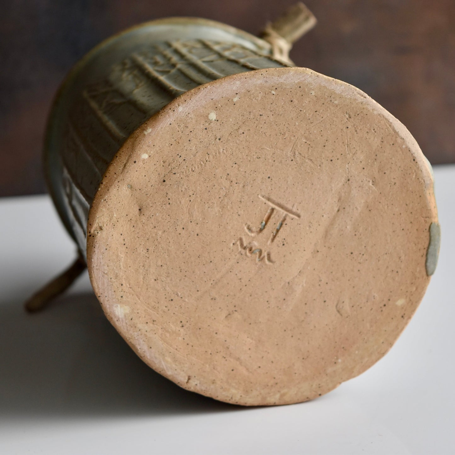 Round Vase with Wooden Handle by Jan Toscano