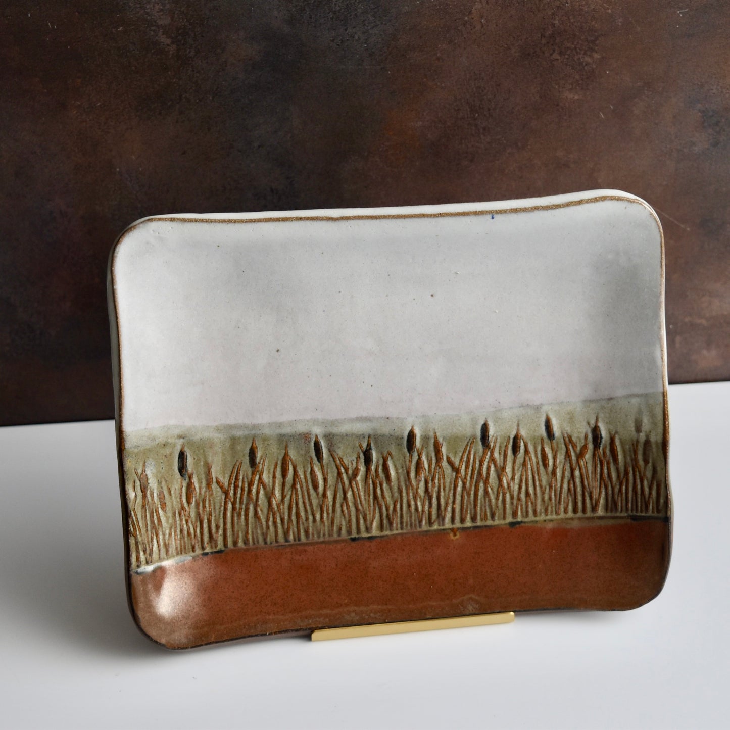 Autumn Tone Cattails Dish by Jan Toscano