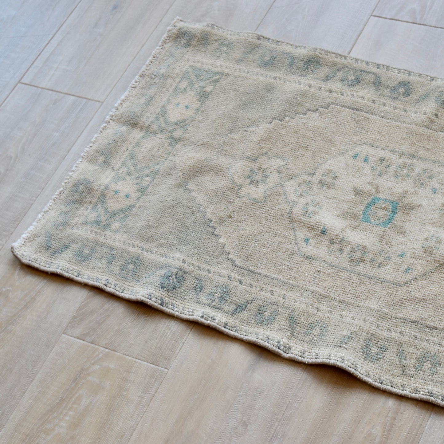 Vintage Hand Knotted Rug in Blush, Eucalyptus, and Teal by Tara Dennis Design