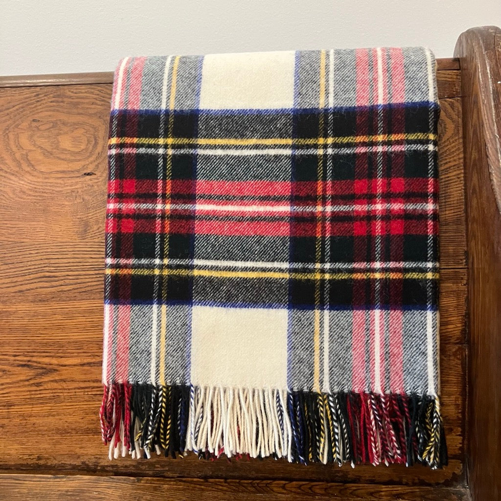 Highland Tweeds Shetland Lambswool Throw Blanket in Dress Stewart by Prince of Scots