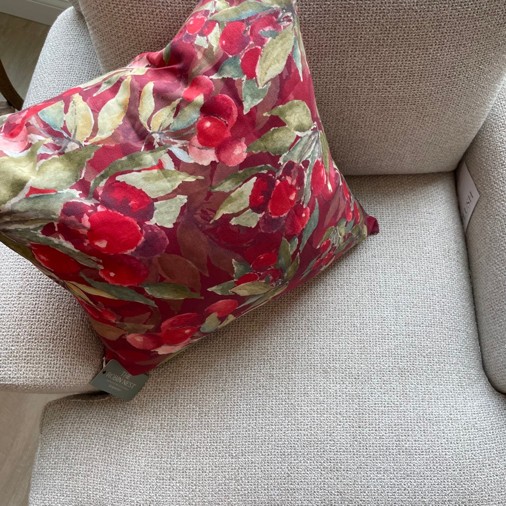 Decorative 100% Linen Pillow in Red Cherry by Glass Muriel