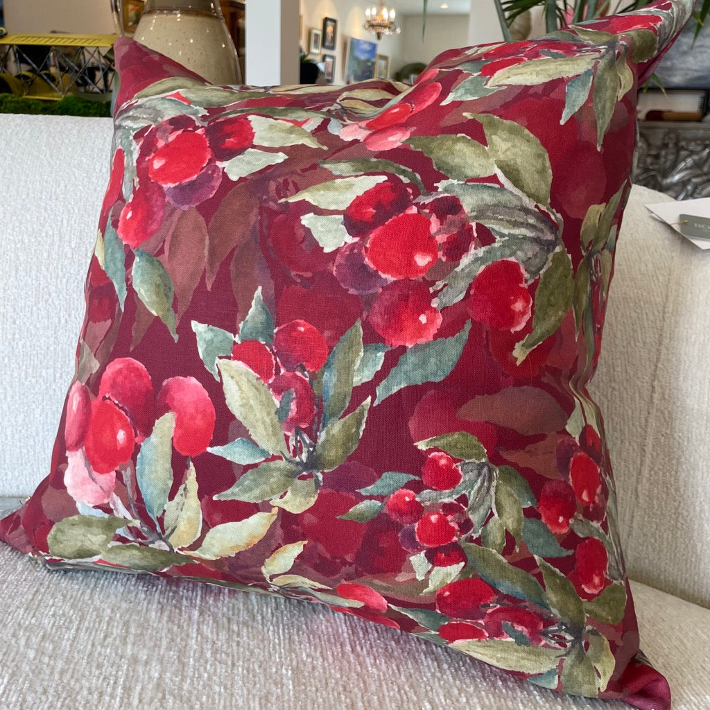 Decorative 100% Linen Pillow in Red Cherry by Glass Muriel