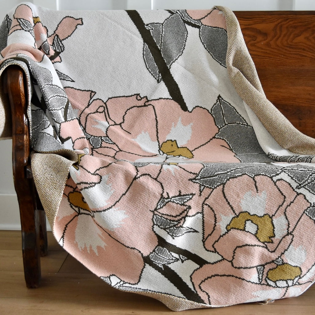 Prairie Rose throw blanket in pink by Hannah Borger Overbeck for In 2 Green