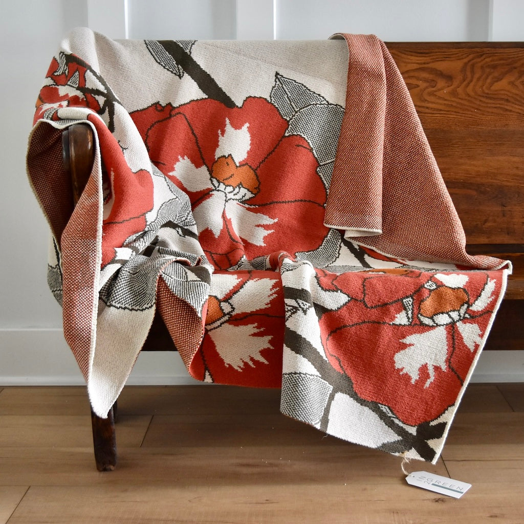 Prairie Rose throw blanket in red by Hannah Borger Overbeck for In 2 Green