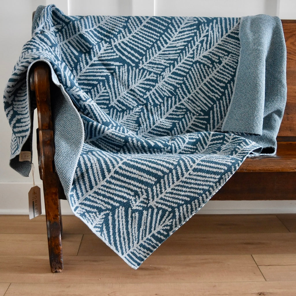 Leaf Melody Throw Blanket in Blue by Elodie Blanchard for In 2 Green