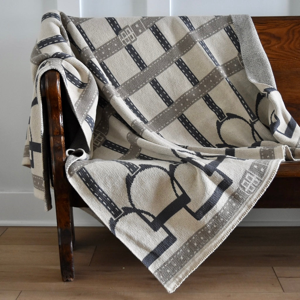 Equestrian Stirrup throw blanket in Beige by In 2 Green