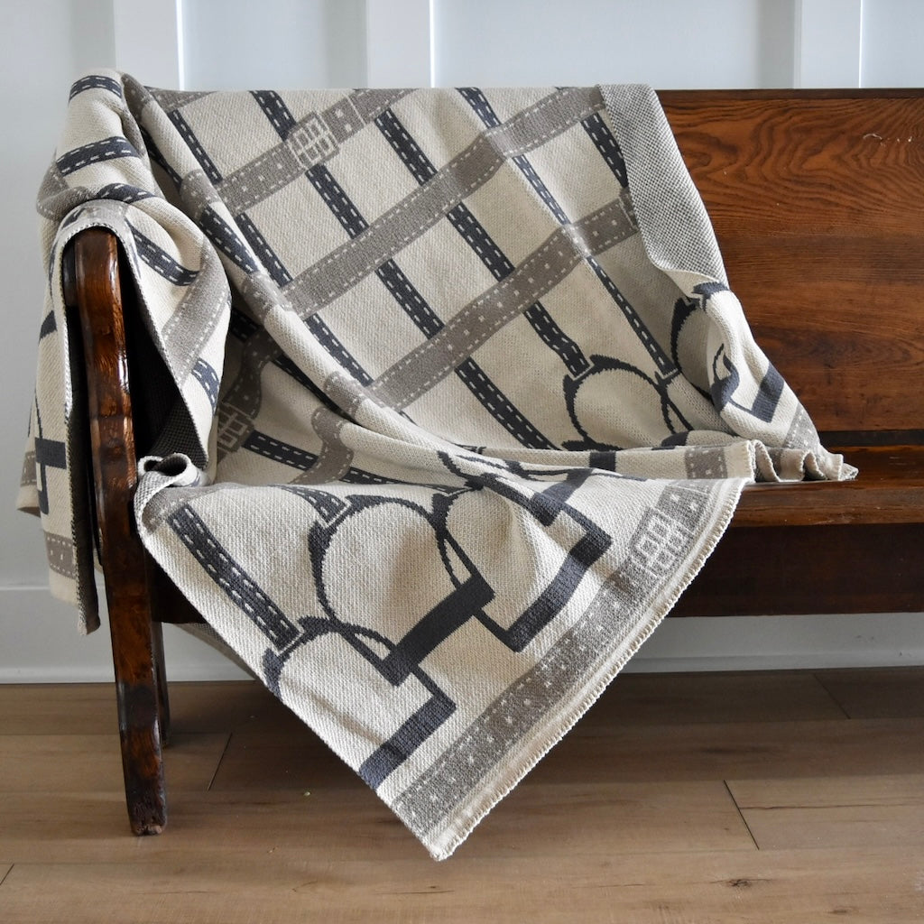 Equestrian Stirrup throw blanket in Beige by In 2 Green