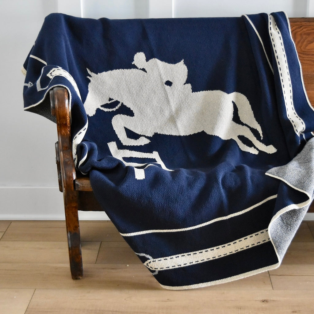 Equestrian Jumper throw blanket in Blue by In 2 Green