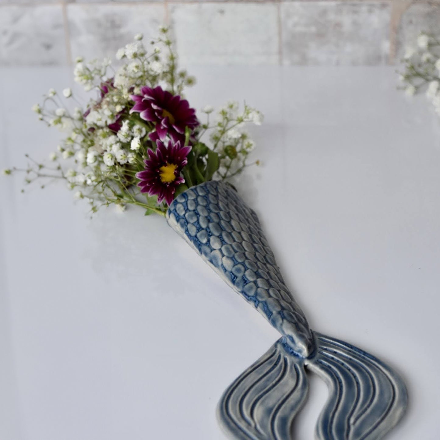 Mermaid Tale Wall Vase in Navy by Sky Mage