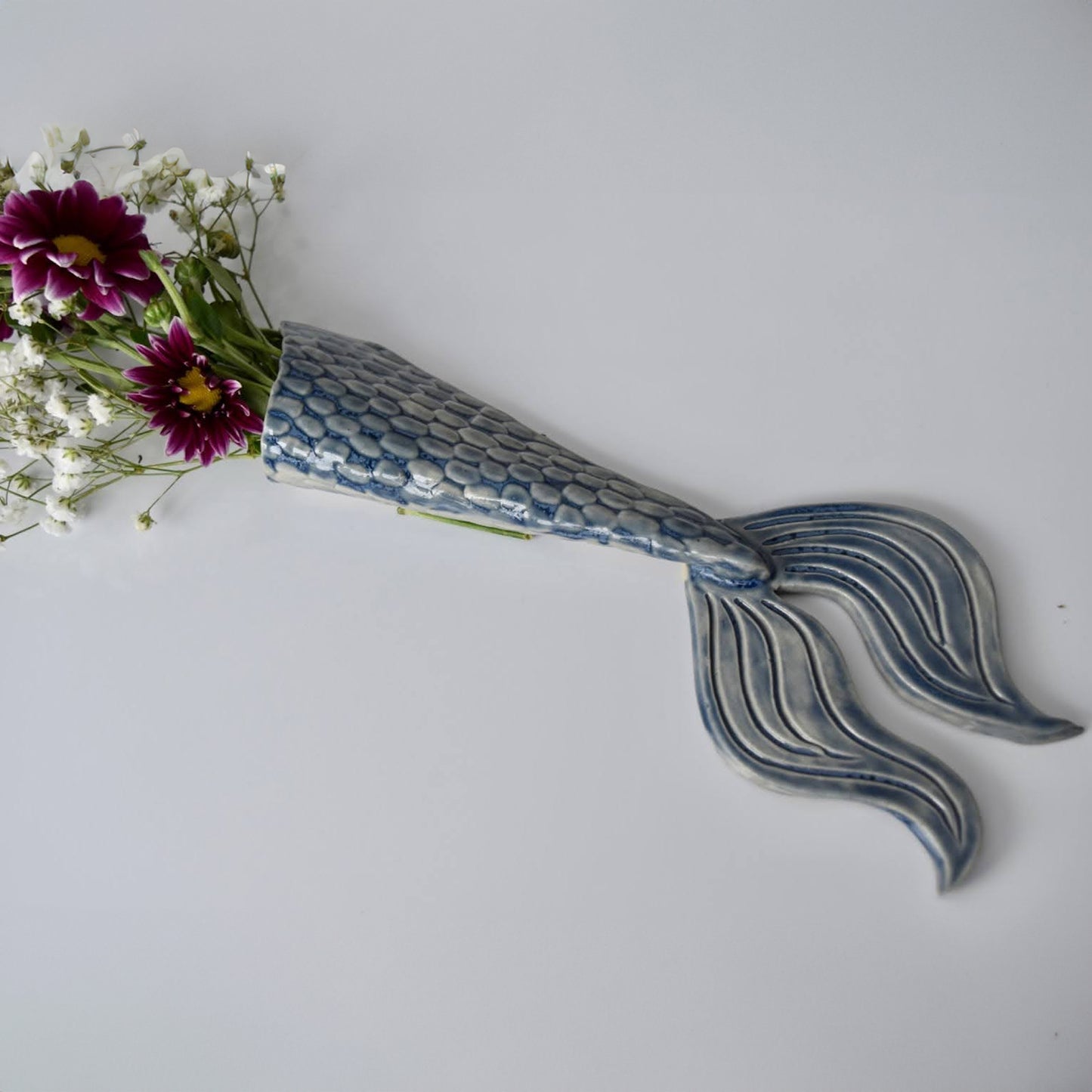 Mermaid Tail Wall Vase in Navy by Sky Mage
