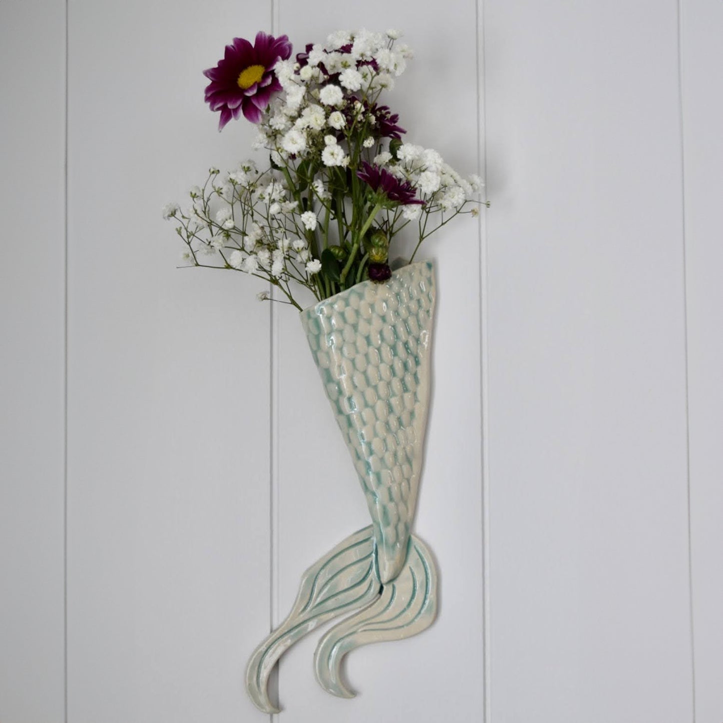 Mermaid Tale Wall Vase in Seafoam by Sky Mage
