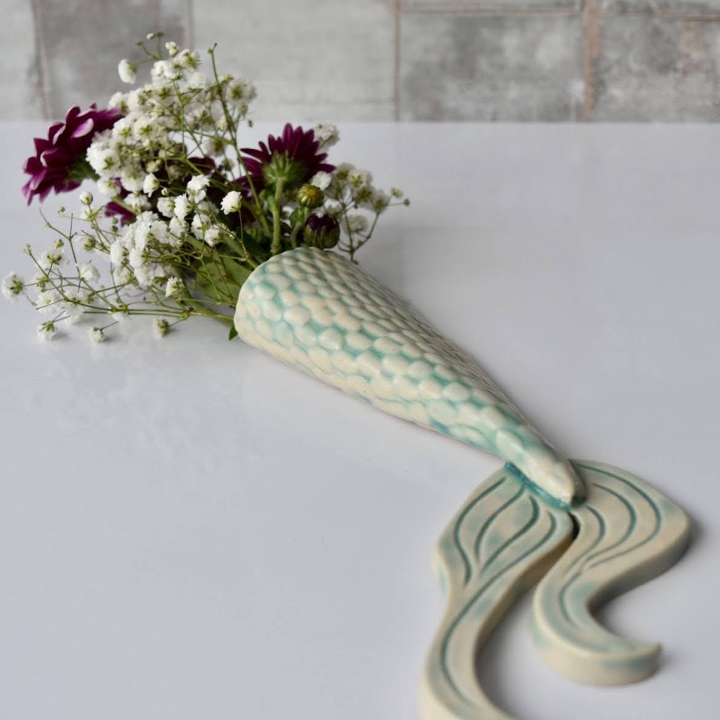 Mermaid Tale Wall Vase in Seafoam by Sky Mage