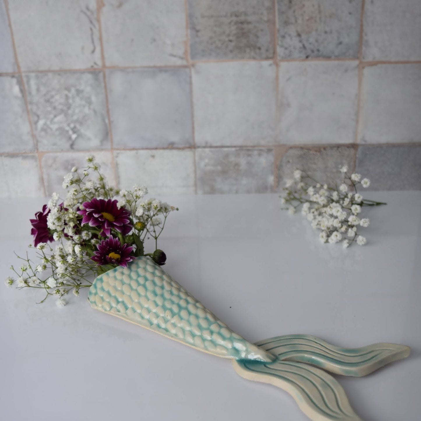 Mermaid Tale Wall Vase in Teal by Sky Mage