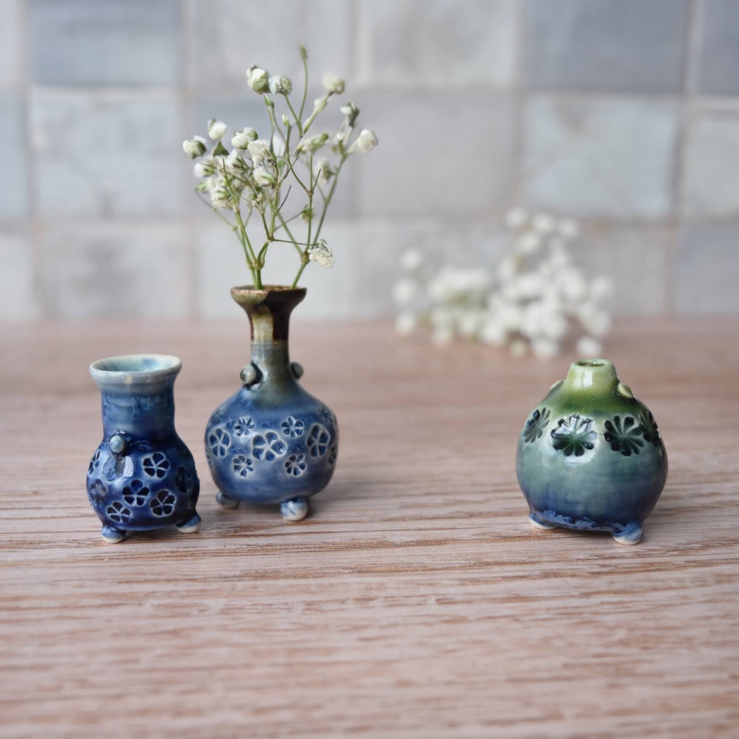 Miniature Bud Vase Trio in Blueberry by Sky Mage