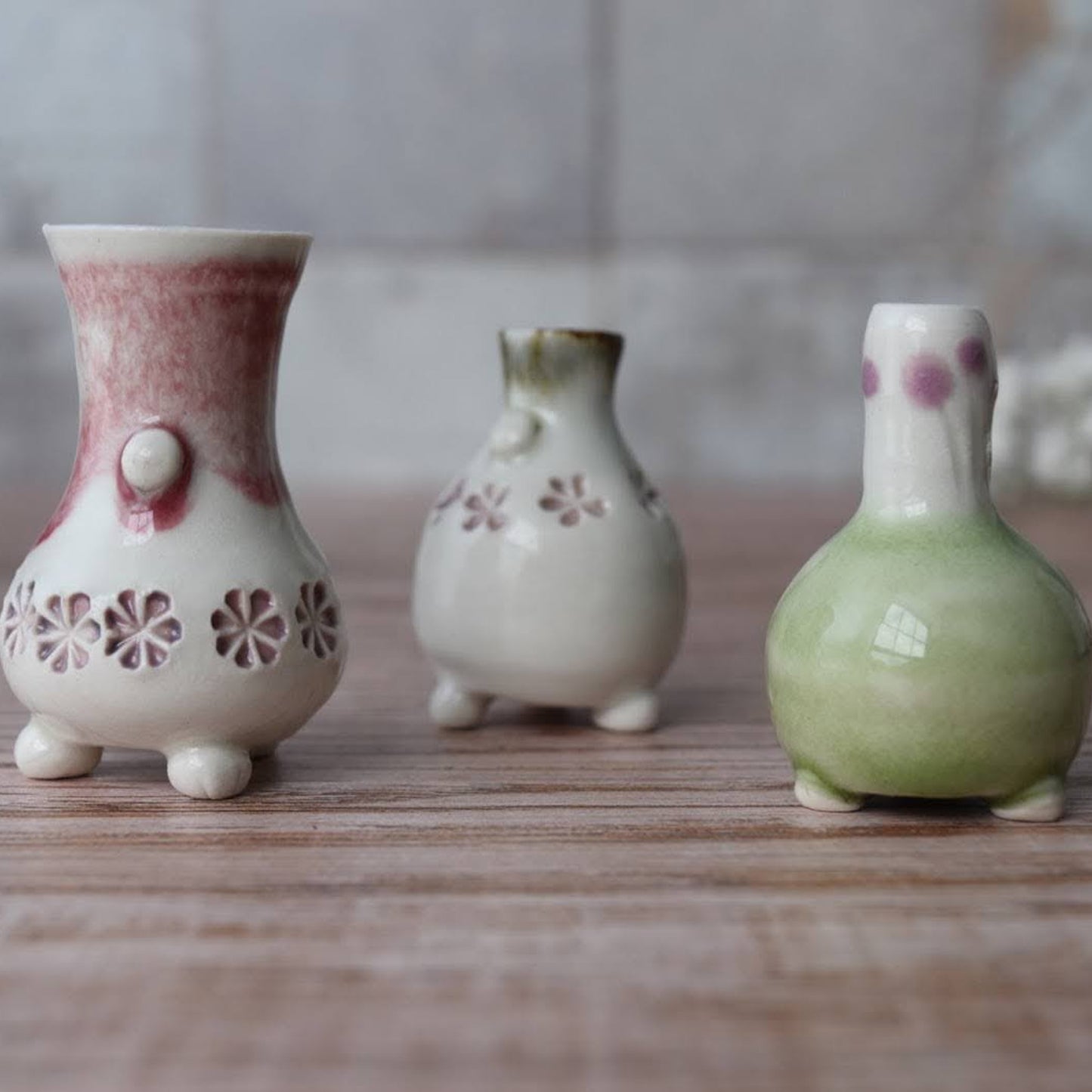 Miniature Bud Vase Trio in Pear by Sky Mage