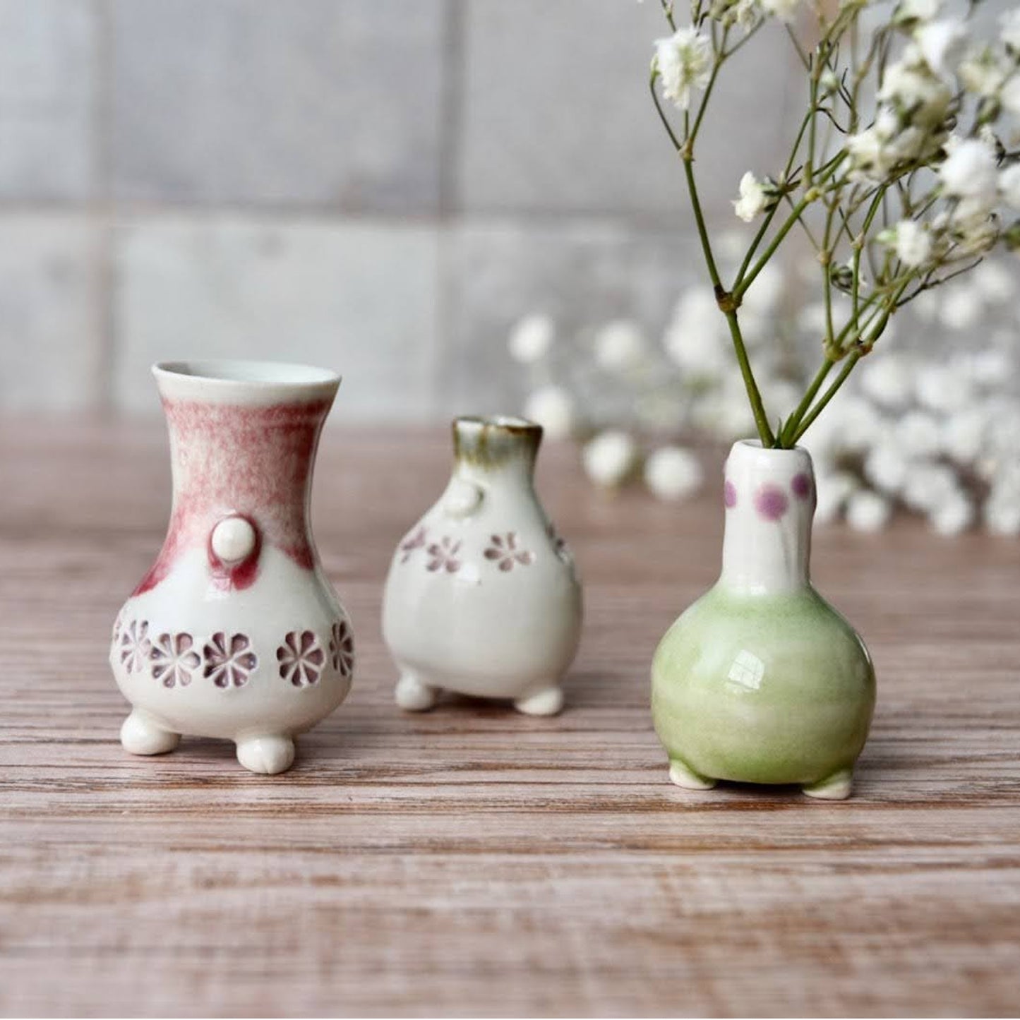 Miniature Bud Vase Trio in Pear by Sky Mage