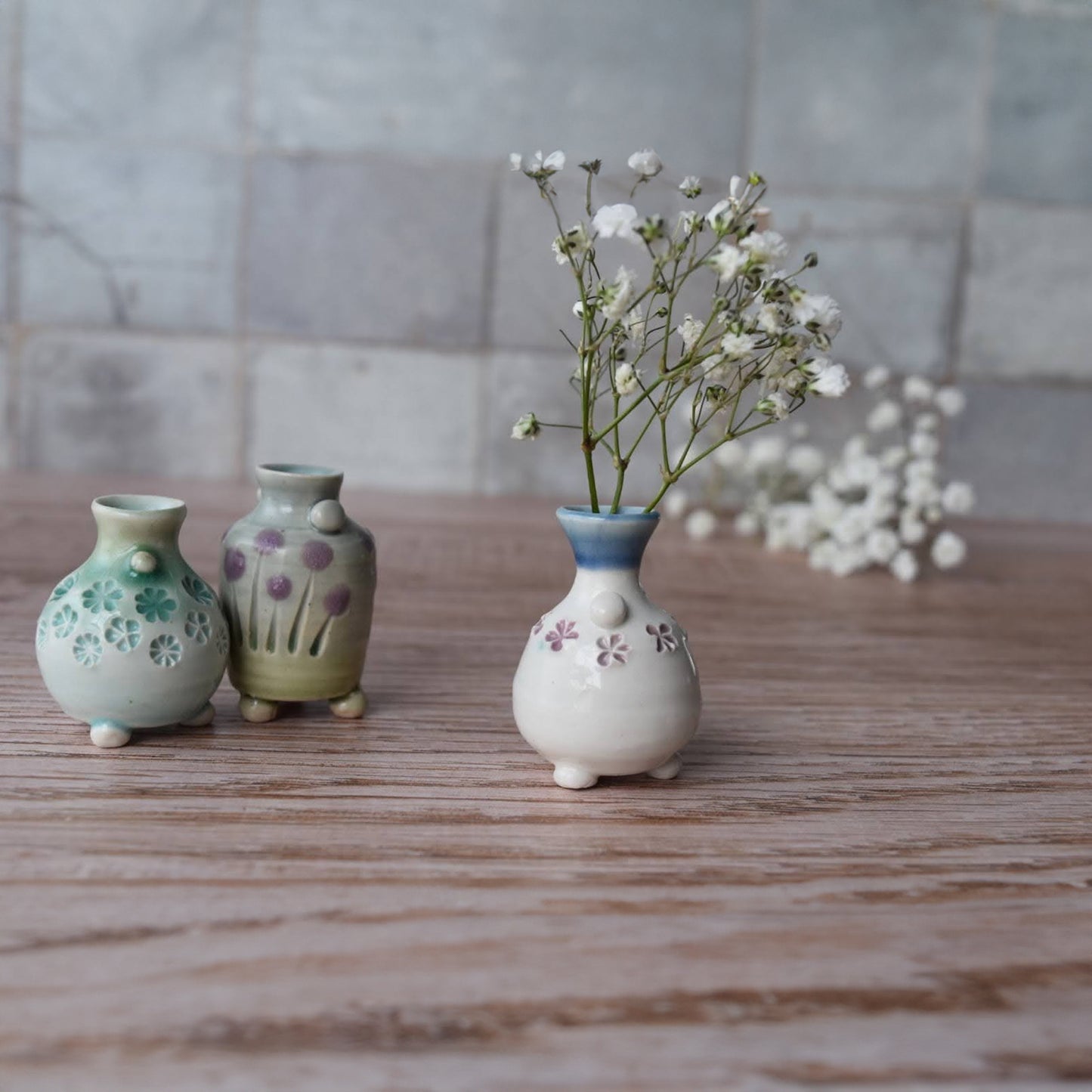 Miniature Bud Vase Trio in Raspberry by Sky Mage