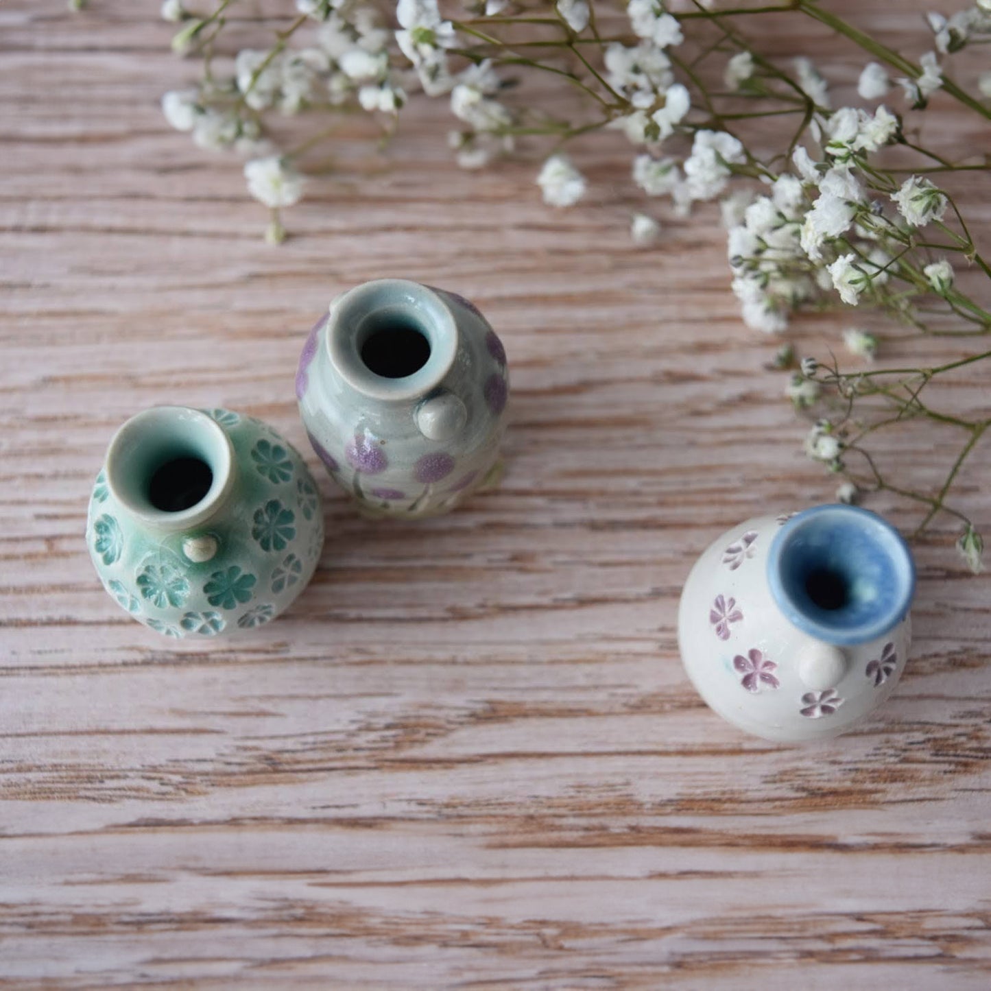 Miniature Bud Vase Trio in Raspberry by Sky Mage