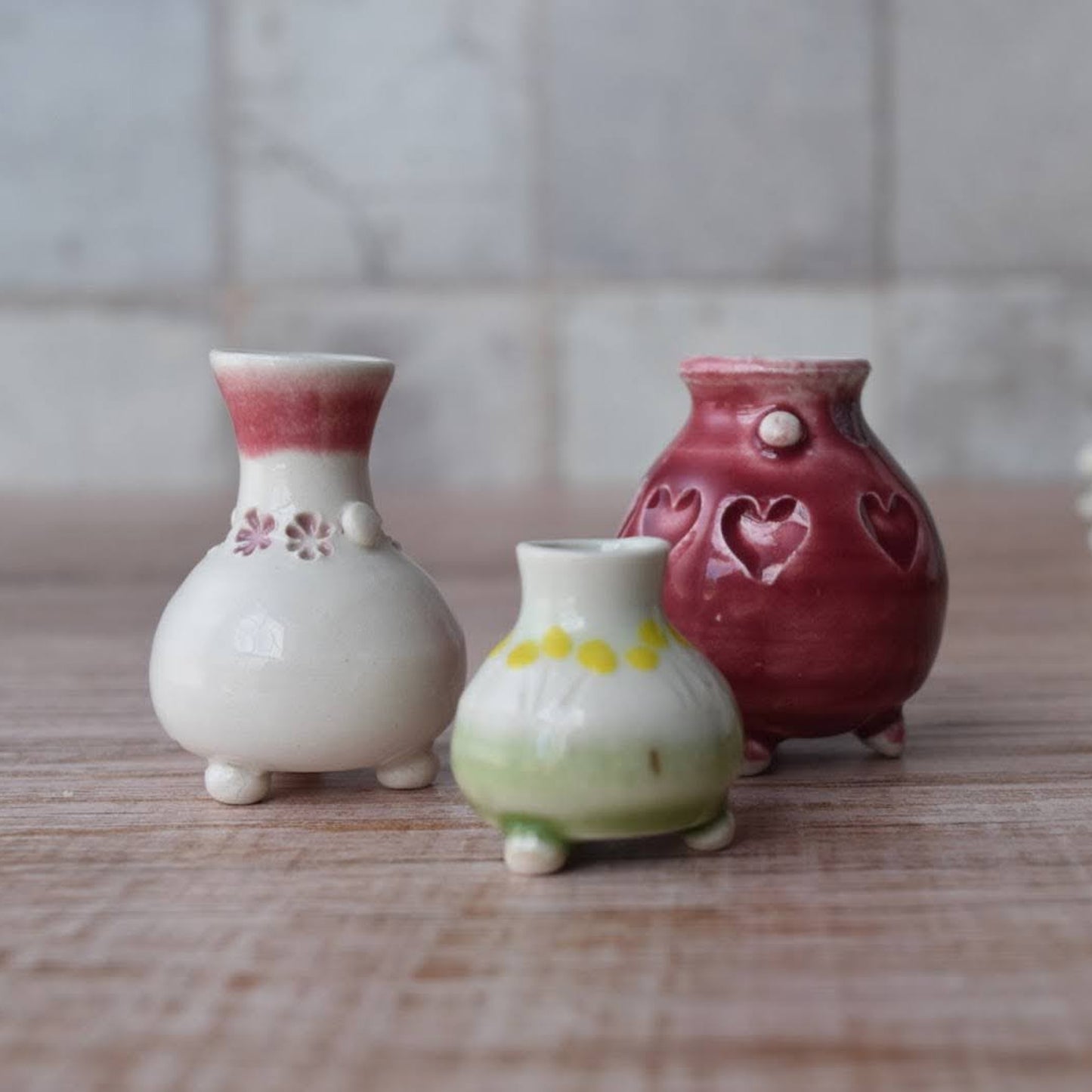 Miniature Bud Vase Trio in Strawberry by Sky Mage