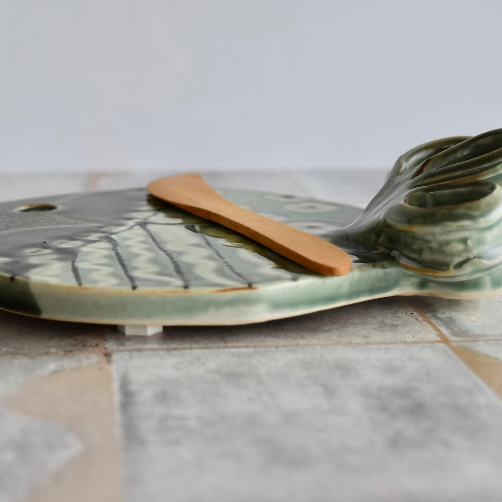 Cheese Plate in Green by Otis Pottery