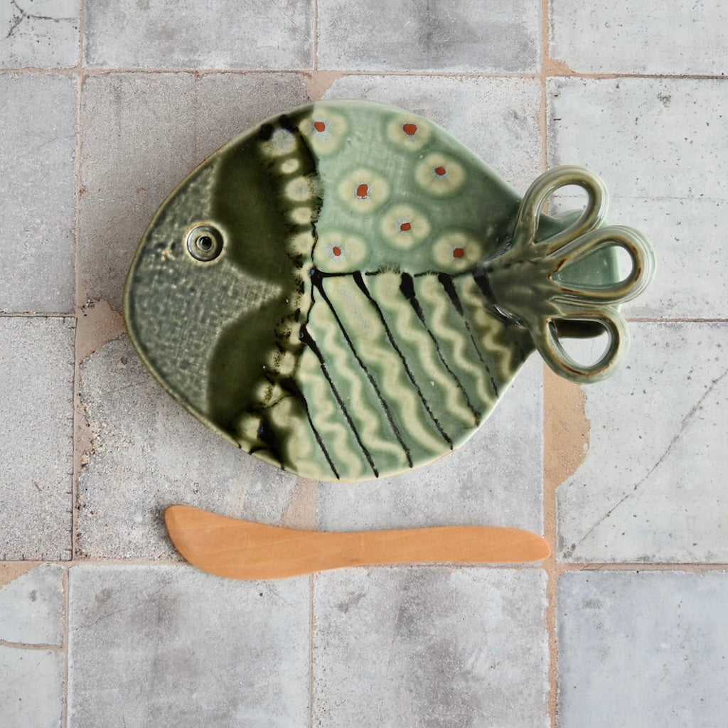 Cheese Plate in Green by Otis Pottery