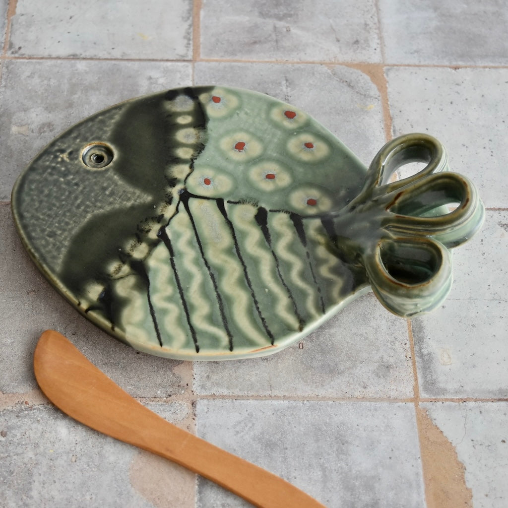 Cheese Plate in Green by Otis Pottery