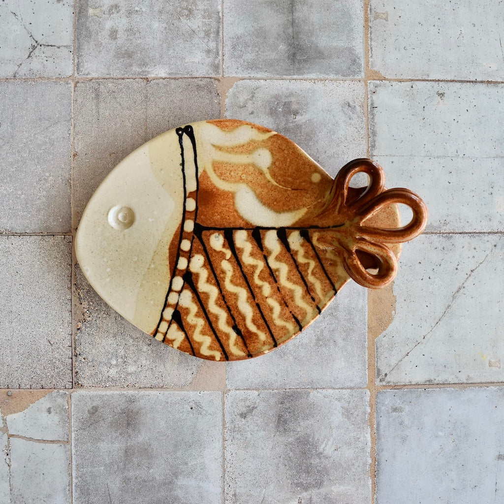 Cheese Plate in Bronze Fish by Otis Pottery