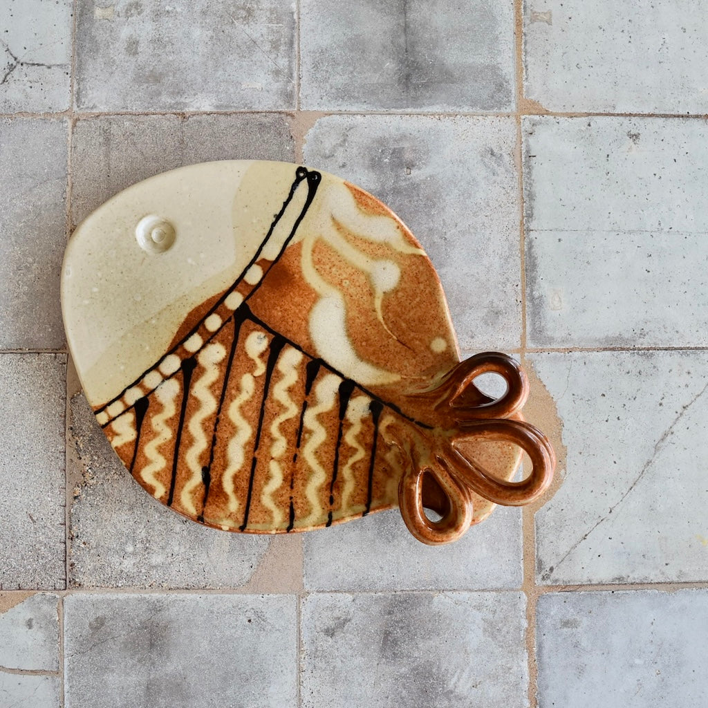 Cheese Plate in Bronze Fish by Otis Pottery