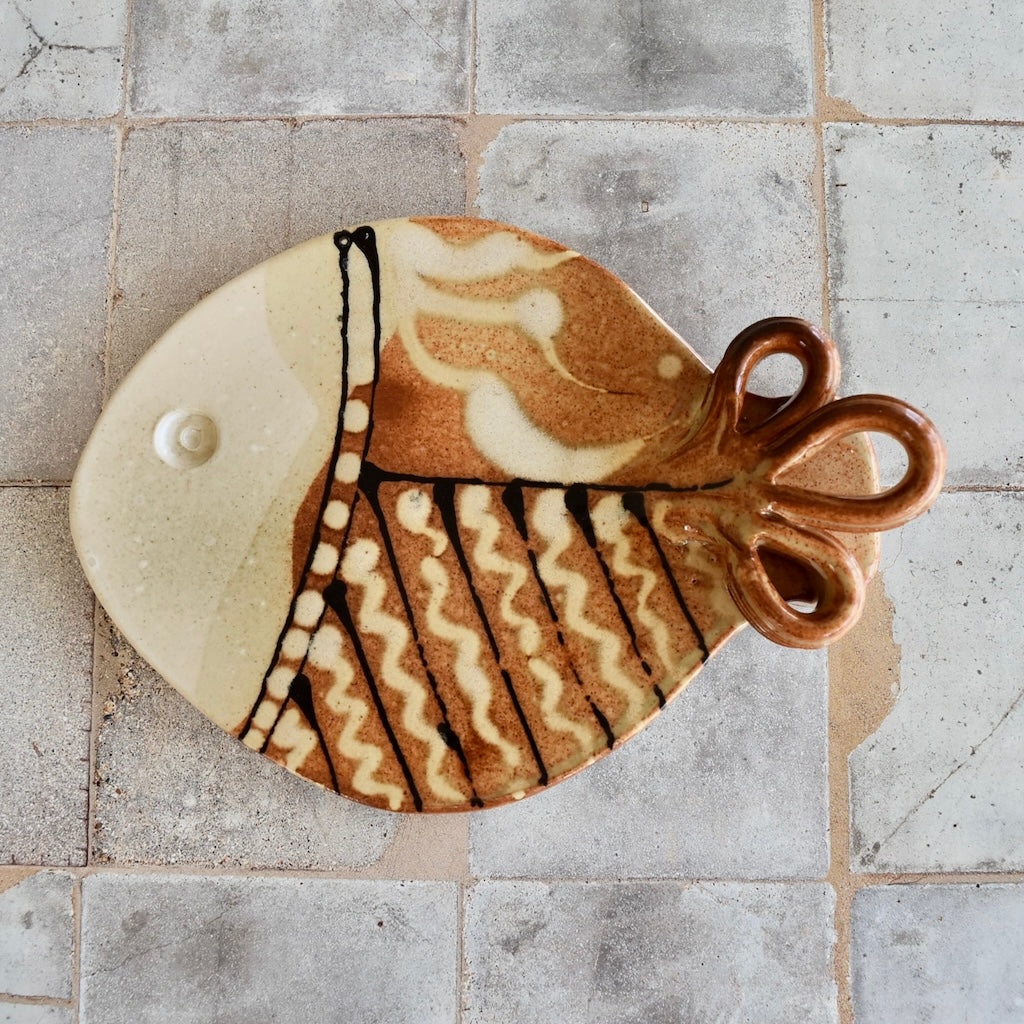 Cheese Plate in Bronze Fish by Otis Pottery