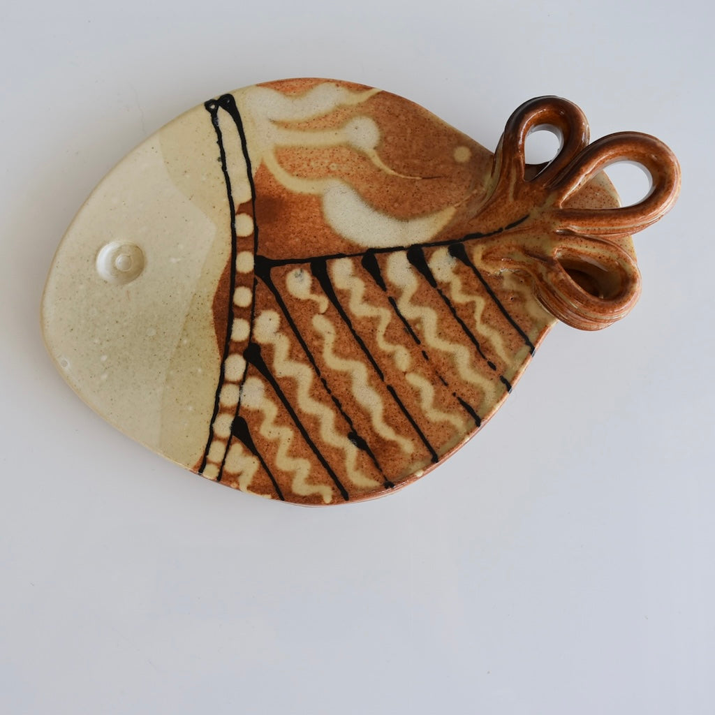 Cheese Plate in Bronze Fish by Otis Pottery