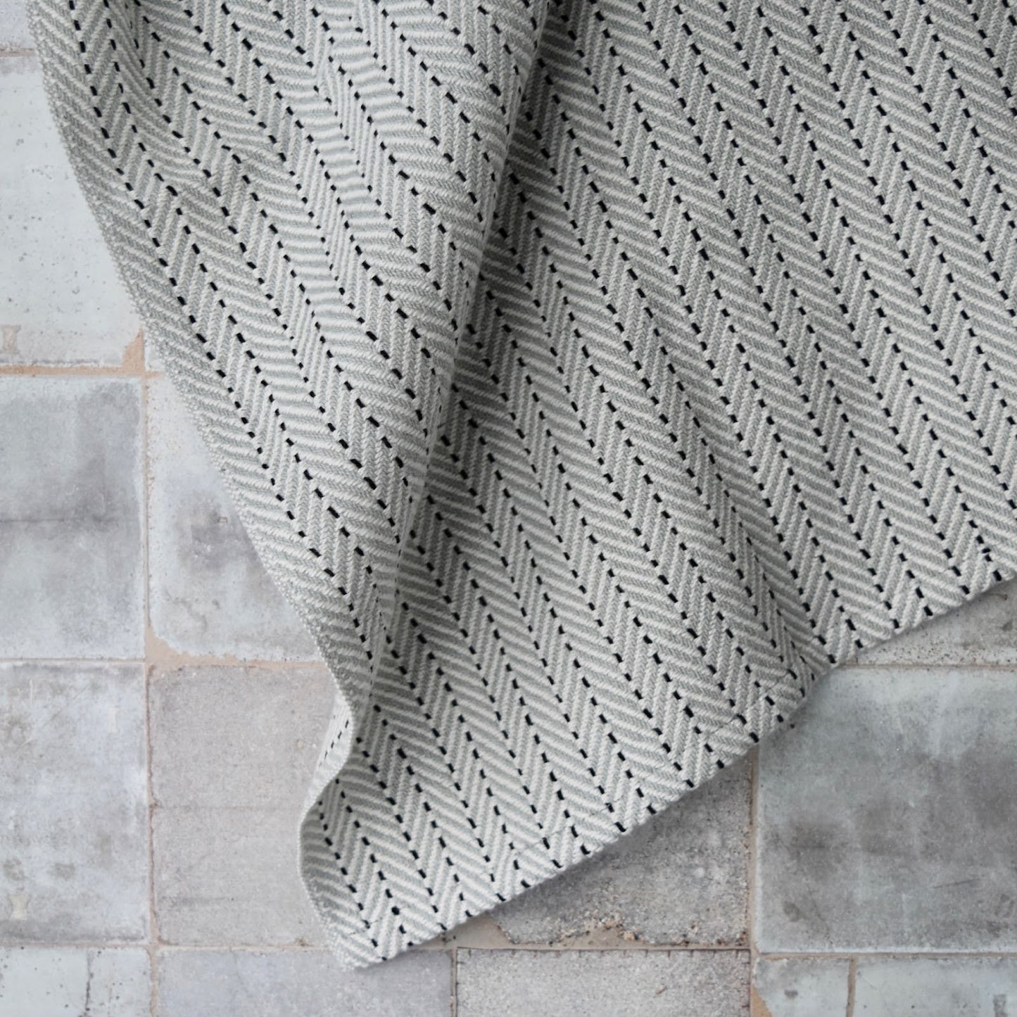 Tea Towel / Hand Towel in Grey and White Chevron with black stripes by Kristina Nichols