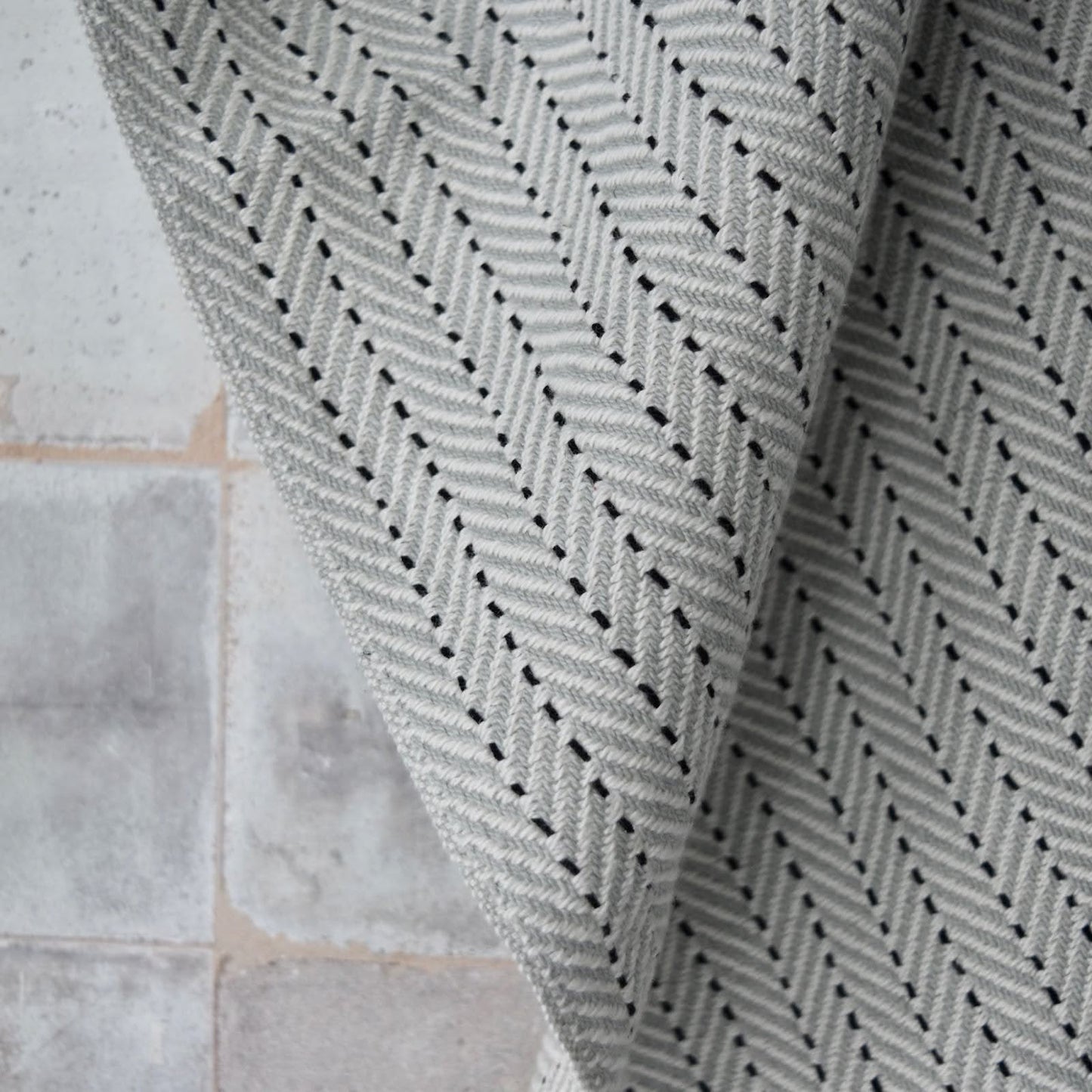 Tea Towel / Hand Towel in Grey and White Chevron with black stripes by Kristina Nichols