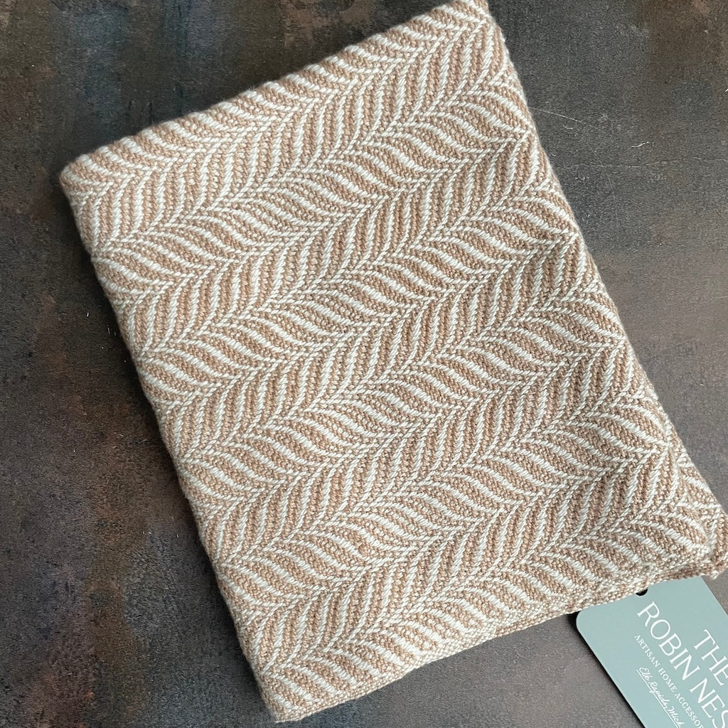 Cotton Tea Towel / Hand Towel Beige and White by Kristina Nichols