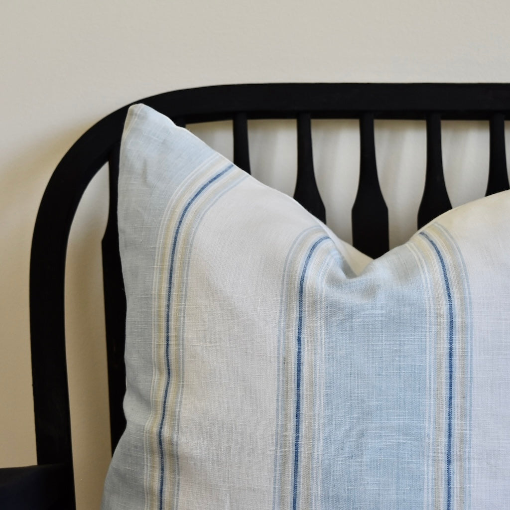 Decorator Pillow in Blue and White Coastal Stripe Linen by Shannan Bower Home