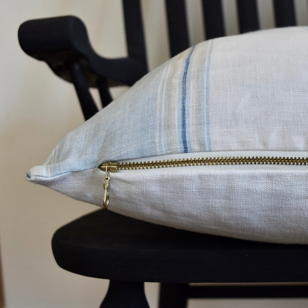 Decorator Pillow in Blue and White Coastal Stripe Linen by Shannan Bower Home