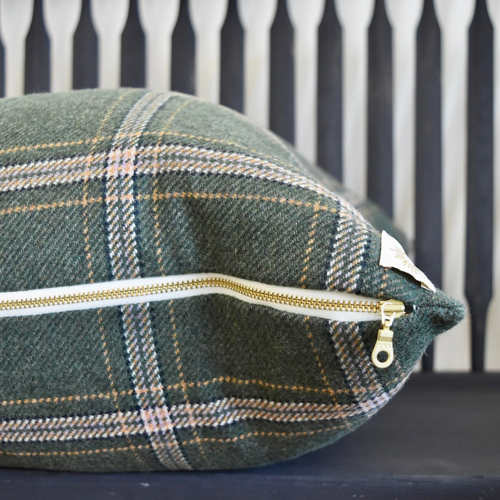 Decorator Pillow in Green Merino Wool Plaid by Shannan Bower Home