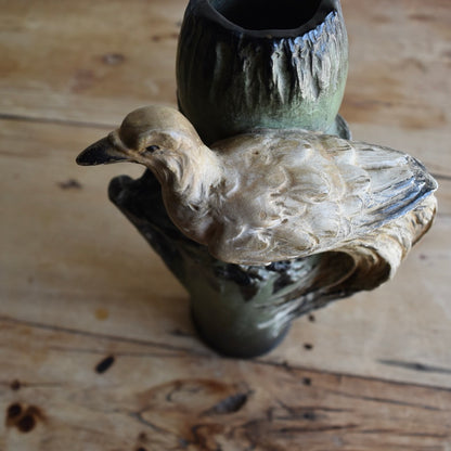 Found Peacock with Black and Green Vase
