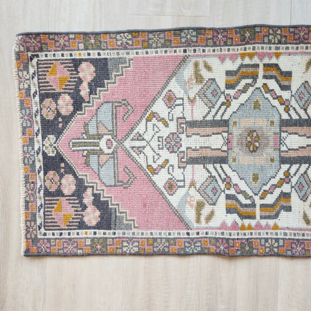 Vintage Hand Knotted Rug in Pink, Gray, & Orange by Tara Dennis Design